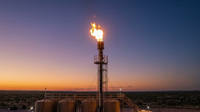 A flare burning cleanly at dusk